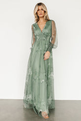 Layla Tulle Maxi Dress | Dusty Green Floral - Baltic Born